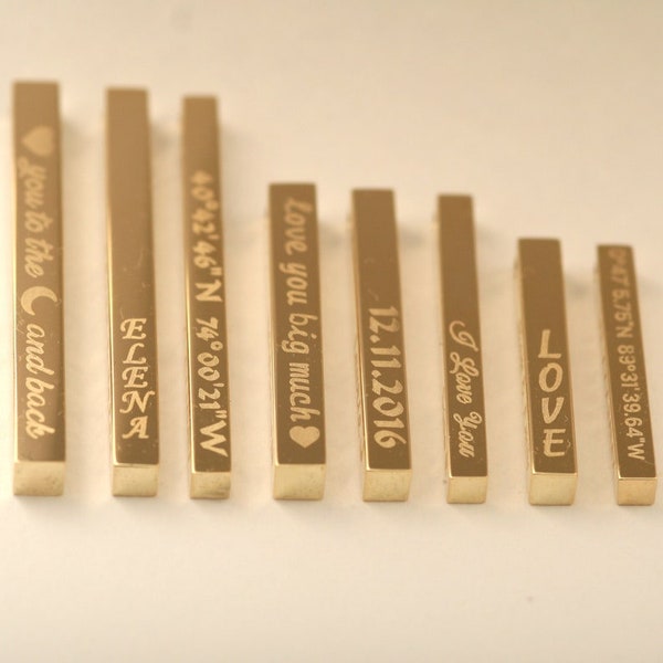 14K 18K Real Solid Gold Personalized Vertical Bar Pendant, Four Sided Vertical 3d Bar Pendant, Engrave Names, Dates, Custom Handwritings