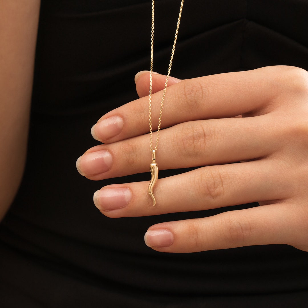 Italian Horn Urn Necklace for Ashes 14K 18K Real Gold, Cornicello