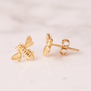 14K 18K Solid Gold Bee Studs Earrings • Cute Gold Bee Earrings • Bumble Bee Stud Gold Earrings • Incent Jewelry • Bee Earrings Gift For Her