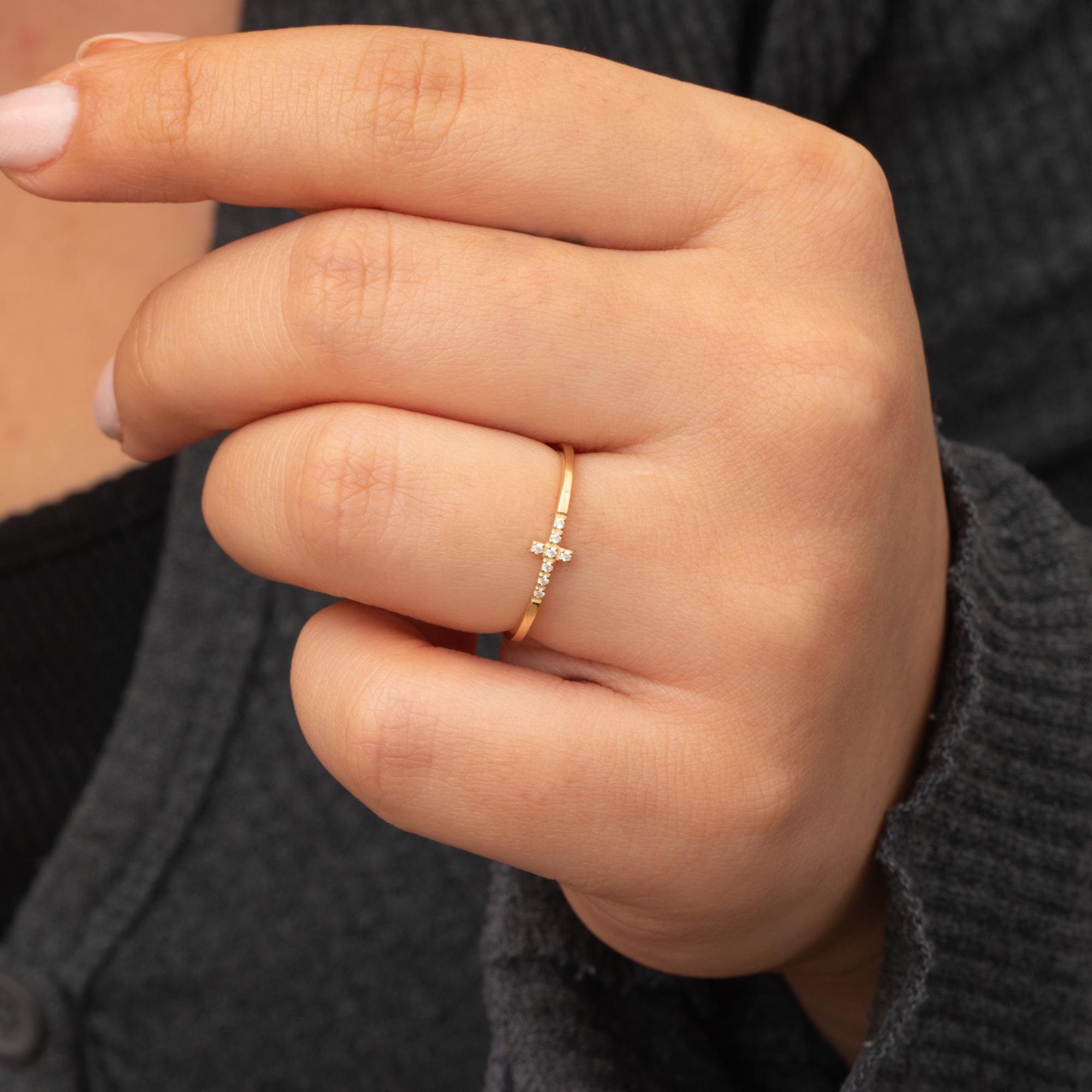 指輪・リング CROSS RING Showyrenzo EL Jewelry Cross Ring With CZ Stones, Real Gold Cross Ring, 14K 18K Solid