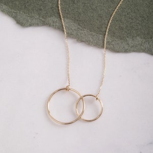 14K or 18K Real Gold Double Chamber Necklace • Solid Gold Nested Ring Necklace • Entwined Circles Necklace • Double Hoop Rings Necklace