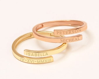 14K 18K Solid Gold Wrap Ring • Custom Engraved Spiral Gold Ring • Personalized Name or Date Ring • Valentine's Day Gift • Custom Wrap Ring