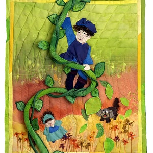 Jack and the Beanstalk Fabric Wall Quilt Art, Fairytale Folklore, Young Children&#39;s Room