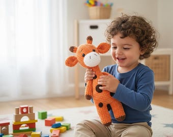 Patrón de jirafa de ganchillo: juguete infantil DIY, tutorial de amigurumi fácil en PDF (apto para principiantes, con pocas costuras).