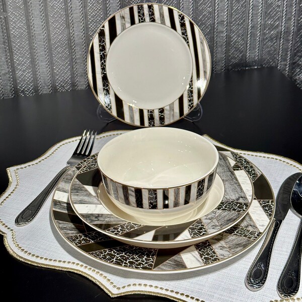 Black and White Geometric Dinnerware Etsy