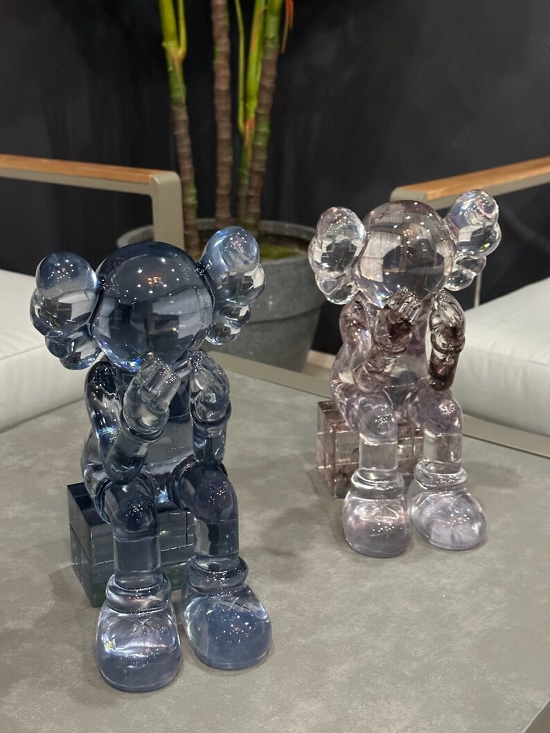 Kaws Sitting Sadly Bear Statue Plating Golden Resin Etsy