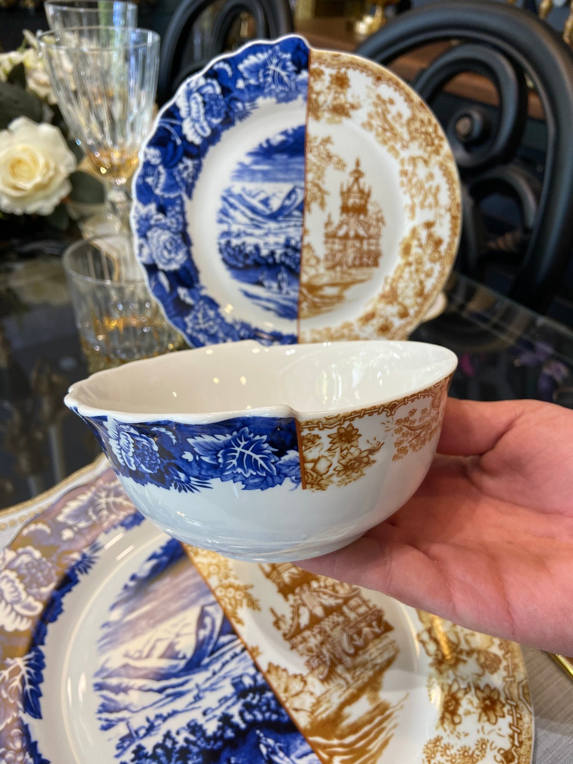 Blue Hybrid Dinnerware Set Service Plates and Bowls Luxury Etsy