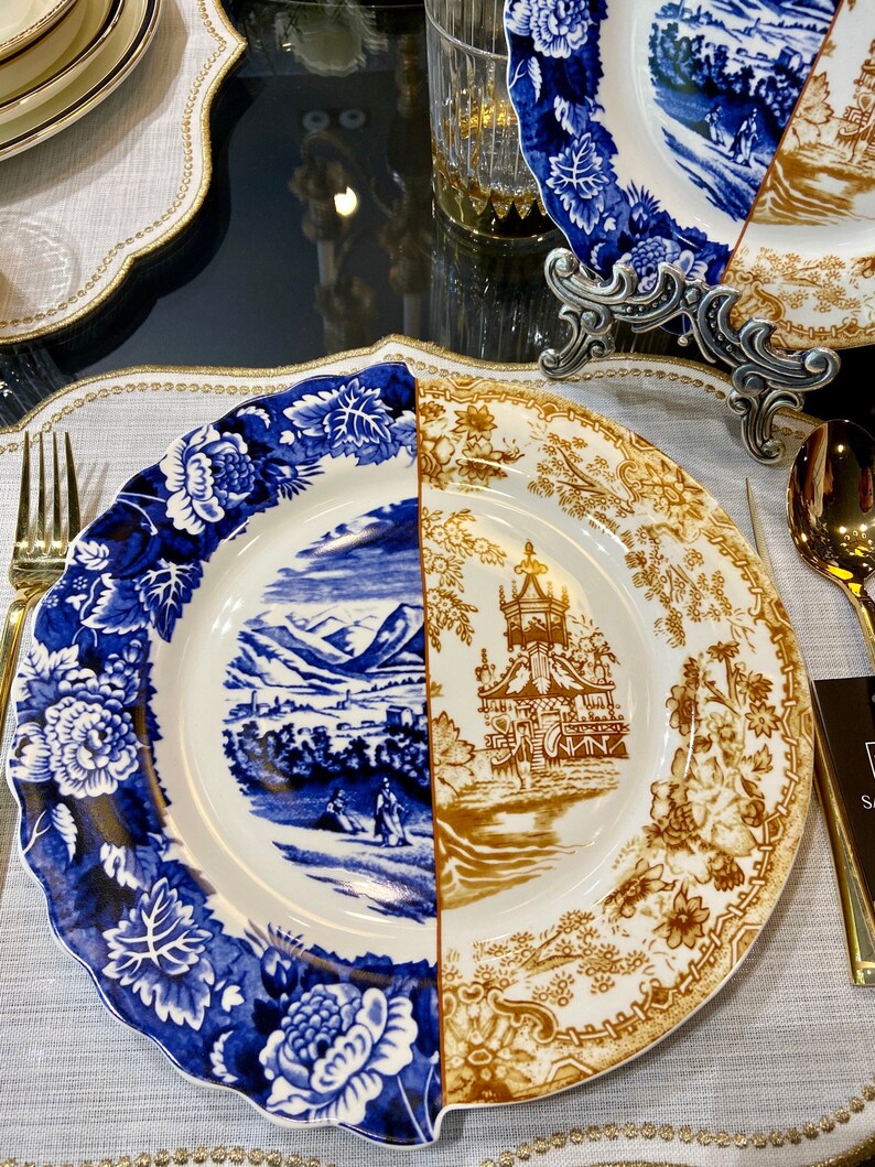 Blue Hybrid Dinnerware Set Service Plates and Bowls Luxury Etsy