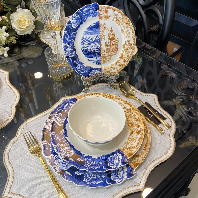 Blue Hybrid Dinnerware Set Service Plates and Bowls Luxury Etsy
