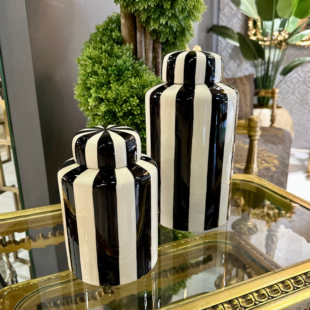 Black and White Ginger Jar Set of 2 Black and White Pattern - Etsy