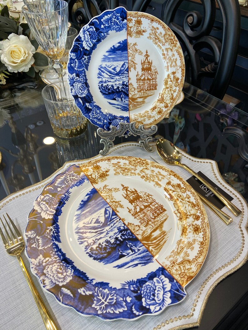 Blue Hybrid Dinnerware Set Service Plates and Bowls Luxury Etsy