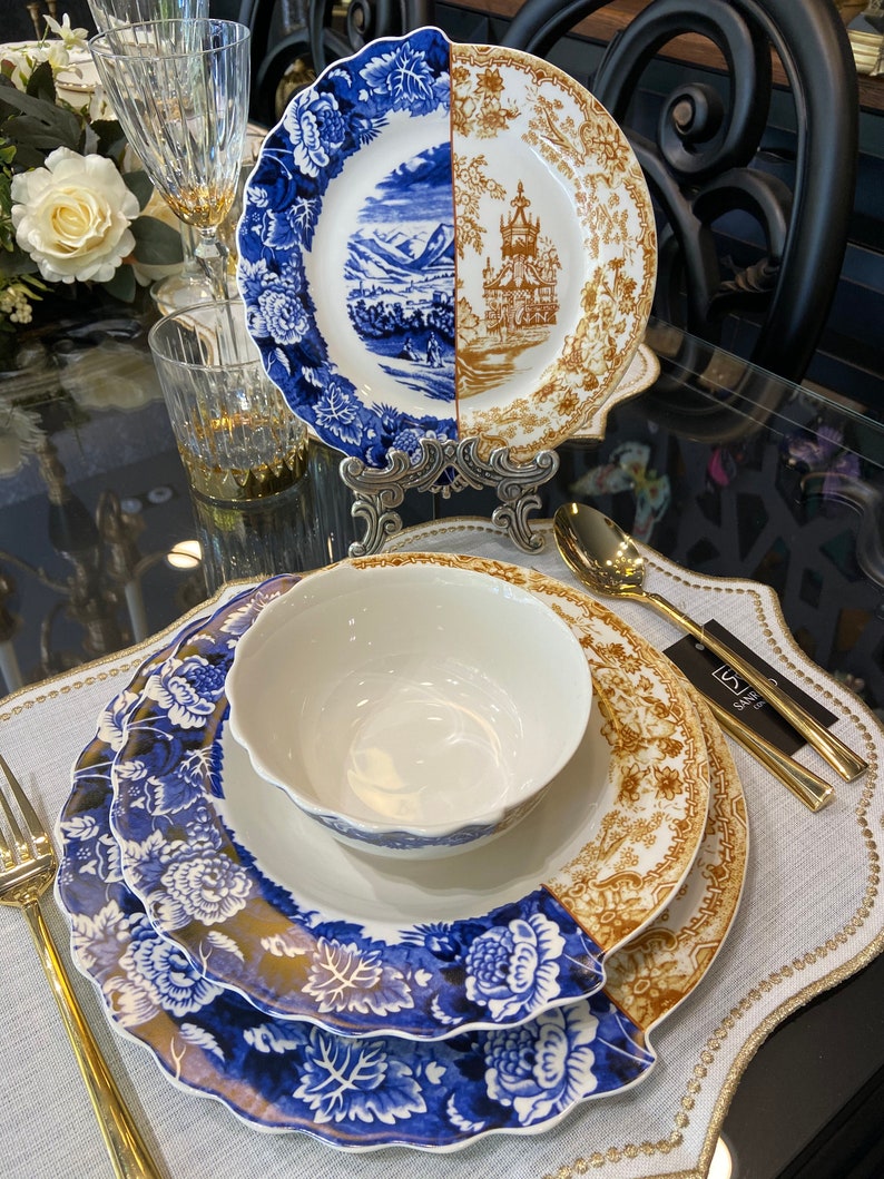Blue Hybrid Dinnerware Set Service Plates and Bowls Luxury Etsy