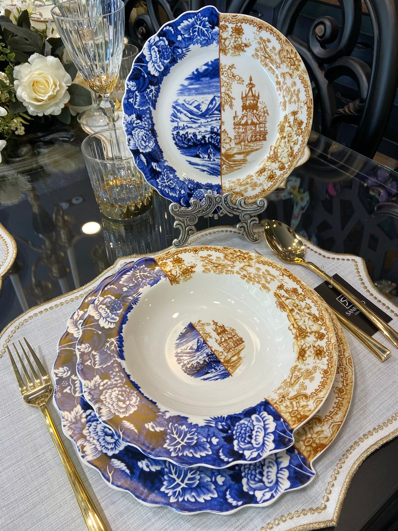 Blue Hybrid Dinnerware Set Service Plates and Bowls Luxury Etsy