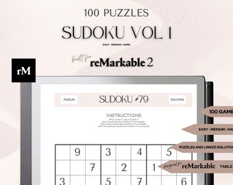 SUDOKU Vol 1 | Remarkable 2 Templates GAMES | Remarkable | Digital | Fully Hyperlinked | Brain Teasers | Games for Adults | Wellness