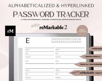 Password Tracker for reMarkable 2 Template | Password Organizer | Alphabeticalized and Fully Hyperlinked | reMarkable Templates