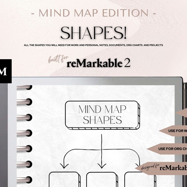 MindMap "SHAPES" for reMarkable 1 & 2 PNG Templates | Create Org Charts | use in your Notetaking, Work, Projects and Professional Documents