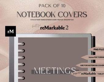 reMarkable 2 Notebook Cover Templates Dark Mode | Sleep Screen Templates bundle 10 - PNG files and PDF Notebooks also provided