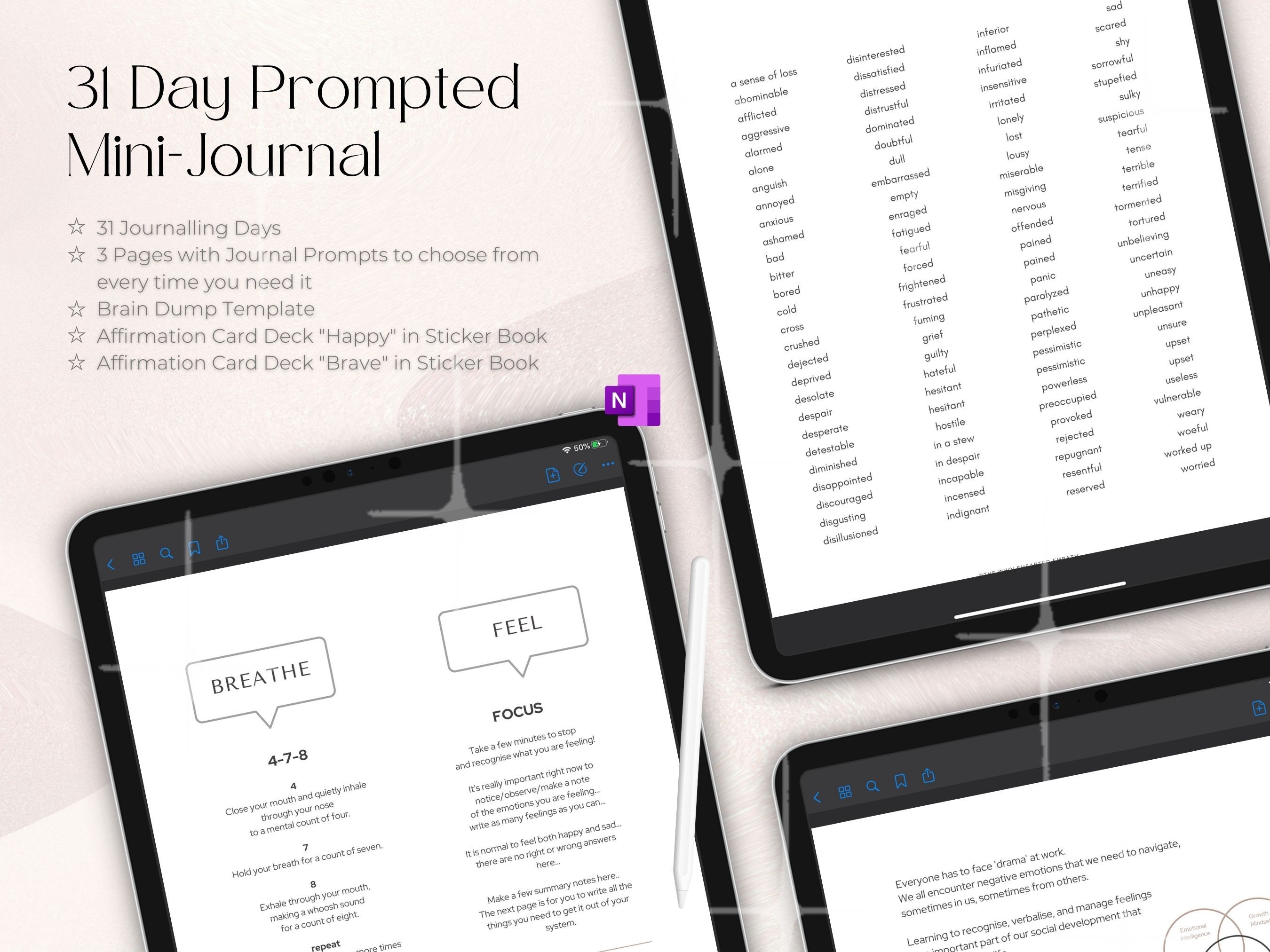 Journal Onenote Template 2023 emotions in the Workplace, Digital Guided