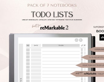 TODO LISTS 7-Pack | Remarkable 2 Templates ToDo List | Remarkable ToDo List | Digital | Fully Hyperlinked | 50 Sections in each ToDo List