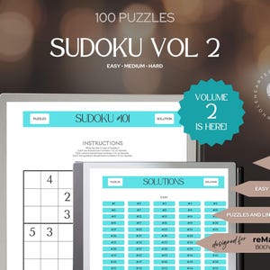 SUDOKU Vol 2 | Made for reMarkable, BOOX and Annotation Apps | Remarkable | Digital | Fully Hyperlinked | Brain Teasers | Wellness