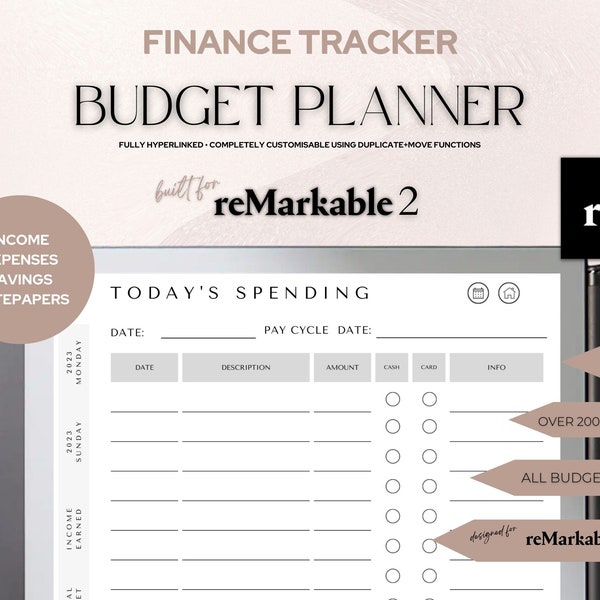 FINANCE Tracker BUDGET Planner | Financial Planner reMarkable 2 Template | Personal and Business Template | Budgets Fully Hyperlinked