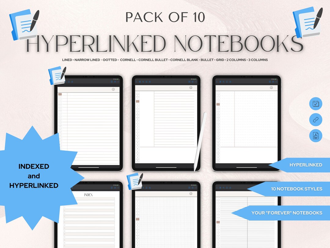 Hyperlinked NOTEBOOKS for Goodnotes 10 Pack for Remarkable 2 Templates