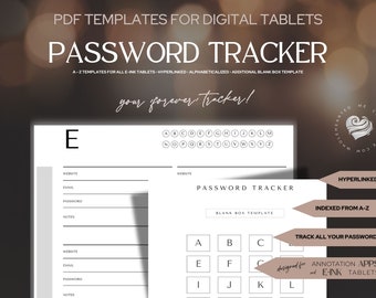 Password Tracker | Password Organizer | Alphabeticalized and Fully Hyperlinked | reMarkable Templates