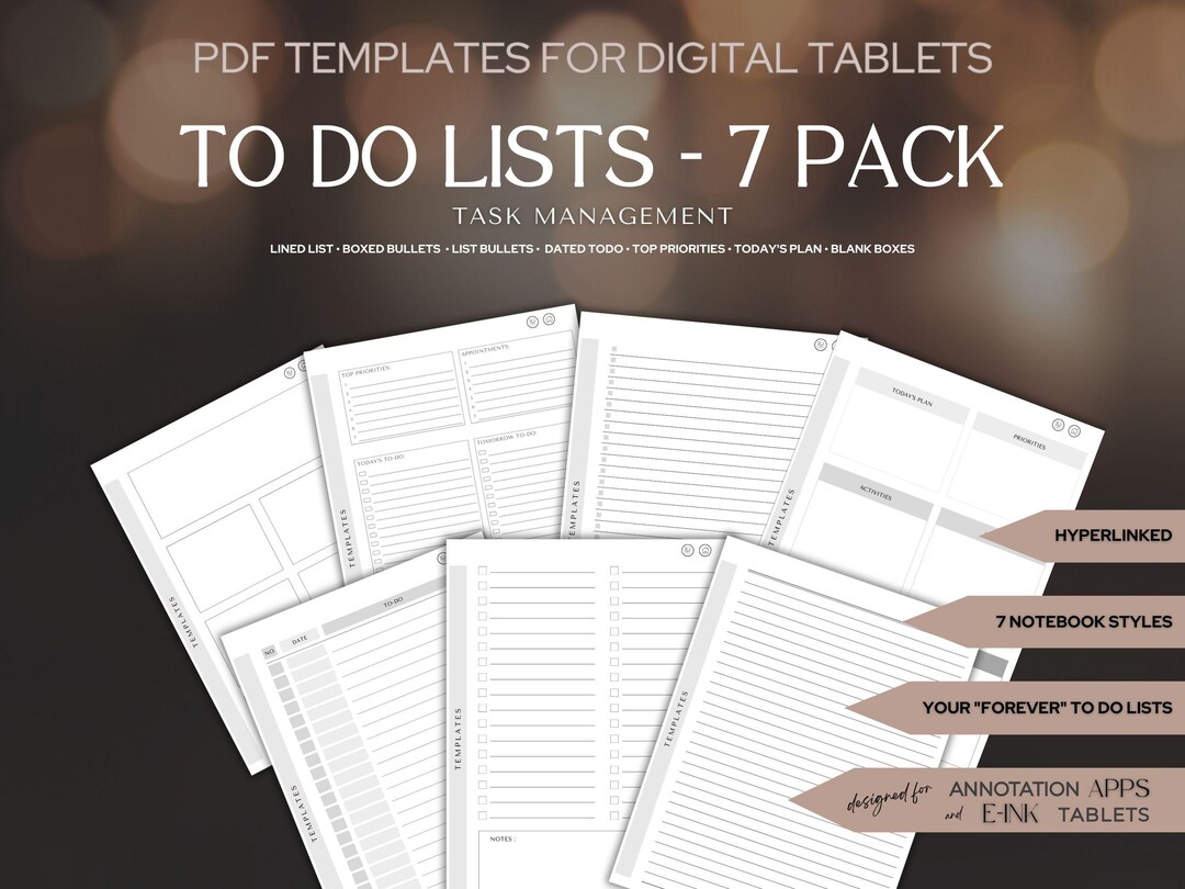 TODO 7 Pack | Hyperlinked Digital Notebooks X 7 Styles | for Remarkable ...