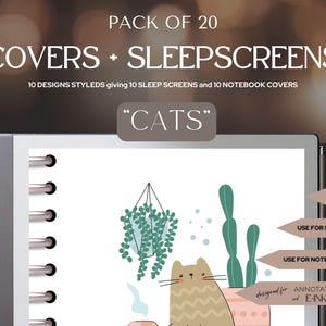 CATS 20Pack | 10 Notebook Covers + 10 Sleep Screens | PNG Files | Designed for all reMarkable Tablets, BOOX and GoodNotes