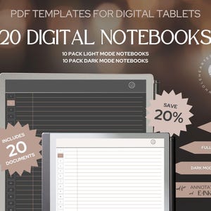 20 Pack NOTEBOOKS DarkMode + LightMode | Work and Personal Use | Hyperlinked Notebooks | for reMarkable Paper Pro / rM2 / BOOX