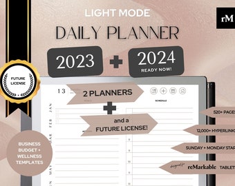 2 agendas 2023 + 2024 mode lumière QUOTIDIEN | FUTURE LICENCE | Remarquable 2 modèles | dim + lun commence | Agenda hypertexte | 4 index