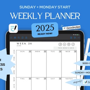 2025 MONAT Planer Goodnotes Datiert | MONTAG und SONNTAG Start | iPad Planer Vertikal | Verlinkter Planer | Digitaler Planer