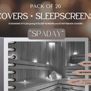 SPADAYS 20Pack / 10 Copertine per Notebook + 10 Schermi di Sonno / File PNG / Progettato per tutti i tablet reMarkable, BOOX e GoodNotes
