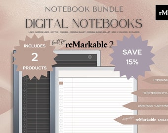 DARK Mode and LIGHT Mode NOTEBOOKS 20 Pack great for Work and Personal Use | reMarkable 2 Templates Hyperlinked Digital Notebooks