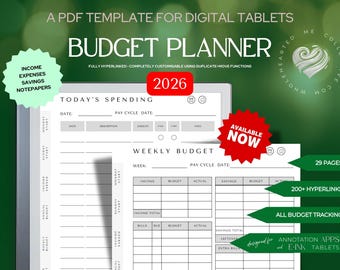BUDGET Planner for reMarkable | 2026 | Financial Planner | Personal and Business Template | Budgets Fully Hyperlinked