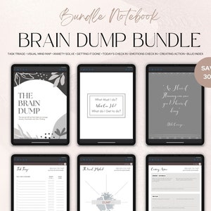 Brain Dump Bundle Digital Printable, ADHD Bullet Journal Brain Dump | Brain Dump Digital Planner | Anxiety Planner | To Do Plan | LifeCoach