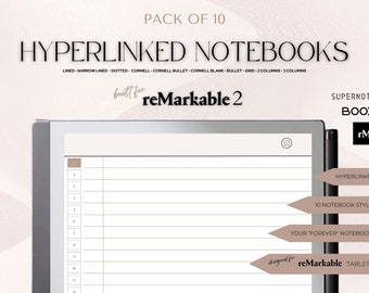 Hyperlinked NOTEBOOKS 10 PACK | reMarkable 2 Templates Digital Notebook | Digital Notebook Hyperlinks for Professionals and Students