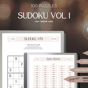 SUDOKU Vol 1 | Made for reMarkable, BOOX and Annotation Apps | Remarkable | Digital | Fully Hyperlinked | Brain Teasers | Wellness