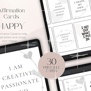 Affirmation Cards Digital Download, CREATE YOUR HAPPY, Printable ...