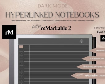 Dark Mode NOTEBOOKS 10 Pack | reMarkable 2 Templates Hyperlinked Digital Notebook | Digital Notebook Hyperlinked for Professionals