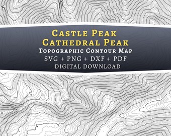 Castle Peak and Cathedral Peak Topographic Contour Map, Colorado Mountain SVG (Digital Download)