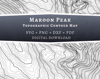 Maroon Peak Topographic Contour Map, Colorado Mountain SVG (Digital Download)