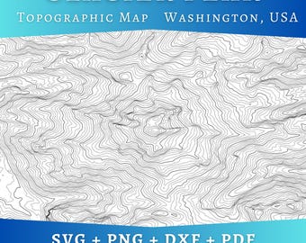 Glacier Peak Topographic Map SVG, Washington Mountain Contour Lines, Laser Engraving File, Cricut Design Digital Download
