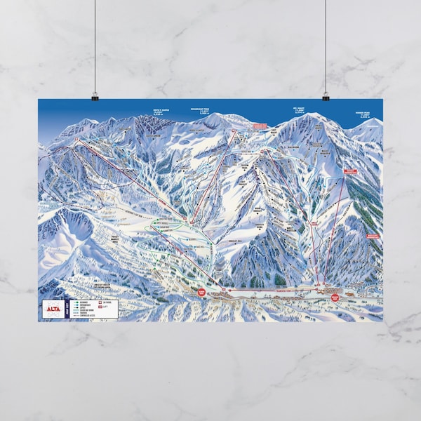 Alta Ski Map Poster Etsy