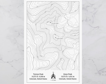 Grays and Torreys Peak Topographic Map Poster: Mountain Wall Art