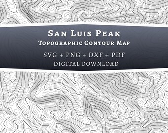 San Luis Peak Topographic Contour Map, Colorado Mountain SVG (Digital Download)