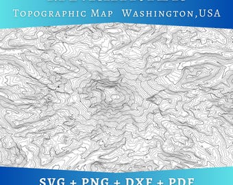 Mount Rainier Topographic Map SVG, Washington Volcano Contour Lines, PNW Peak Topo Digital File, Laser Cut Design