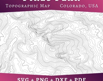 Pikes Peak Topographic Map SVG, Colorado 14er Contour Line Map, Topo Design, Multi-layer Laser Cut File