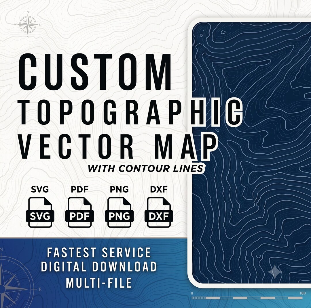 Custom Topographic Map SVG | Any Location Topo Map, Personalized ...