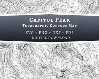 Capitol Peak Topographic Map SVG, Colorado Mountain Contour Lines, Laser Engraving File, Cricut Design Digital Download